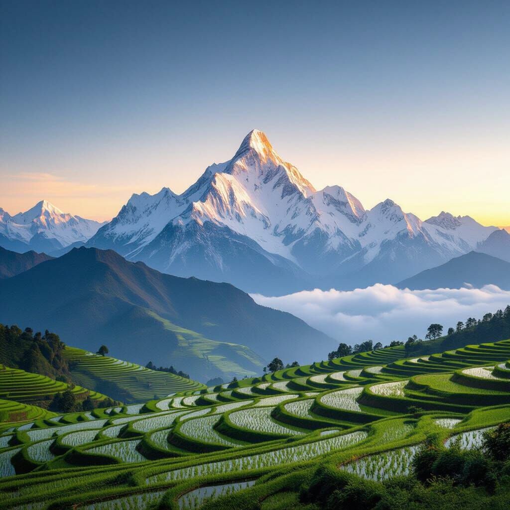 Himalayan Peak at Sunrise: Photorealistic National Geographi...