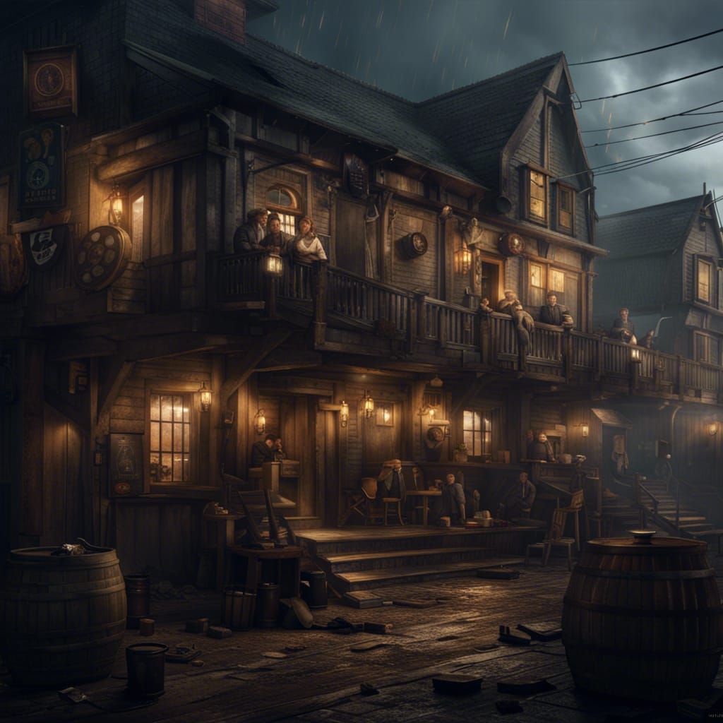 Dirty Port Tavern with Seedy Clients: Digital Matte Painting