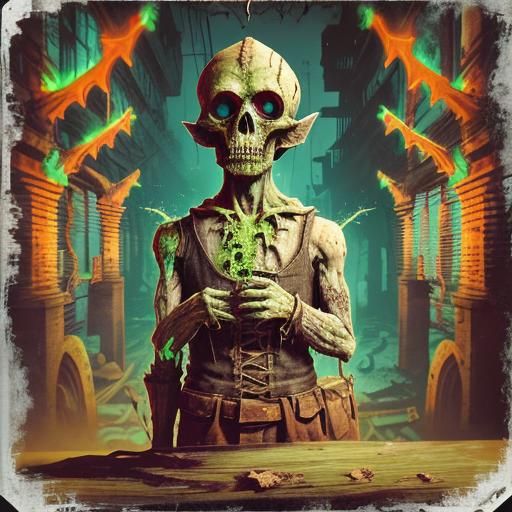 Grotesque Leper in Gothic Industrial Setting