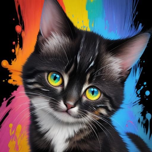 Cute Kitten Portrait with Tee-Shirt, Line Art Style