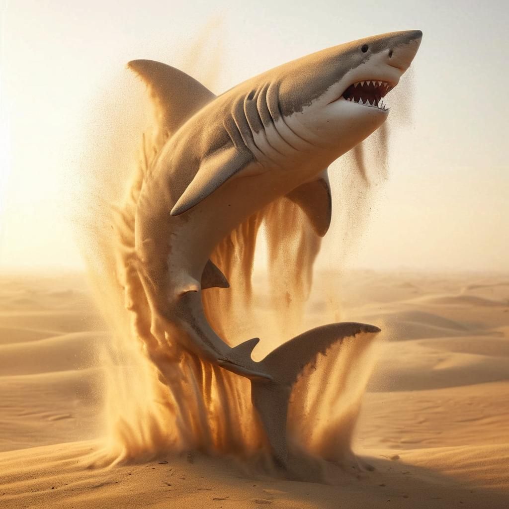Sand Shark Bursting from Desert Dunes