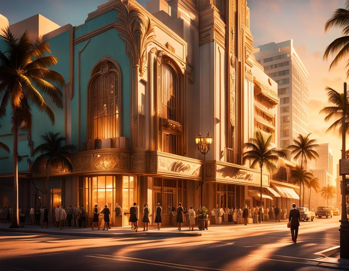 Art Deco Miami Street Scene at Magic Hour