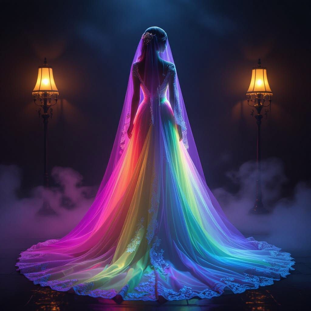 Ethereal Bride in Neon Rainbow Dress