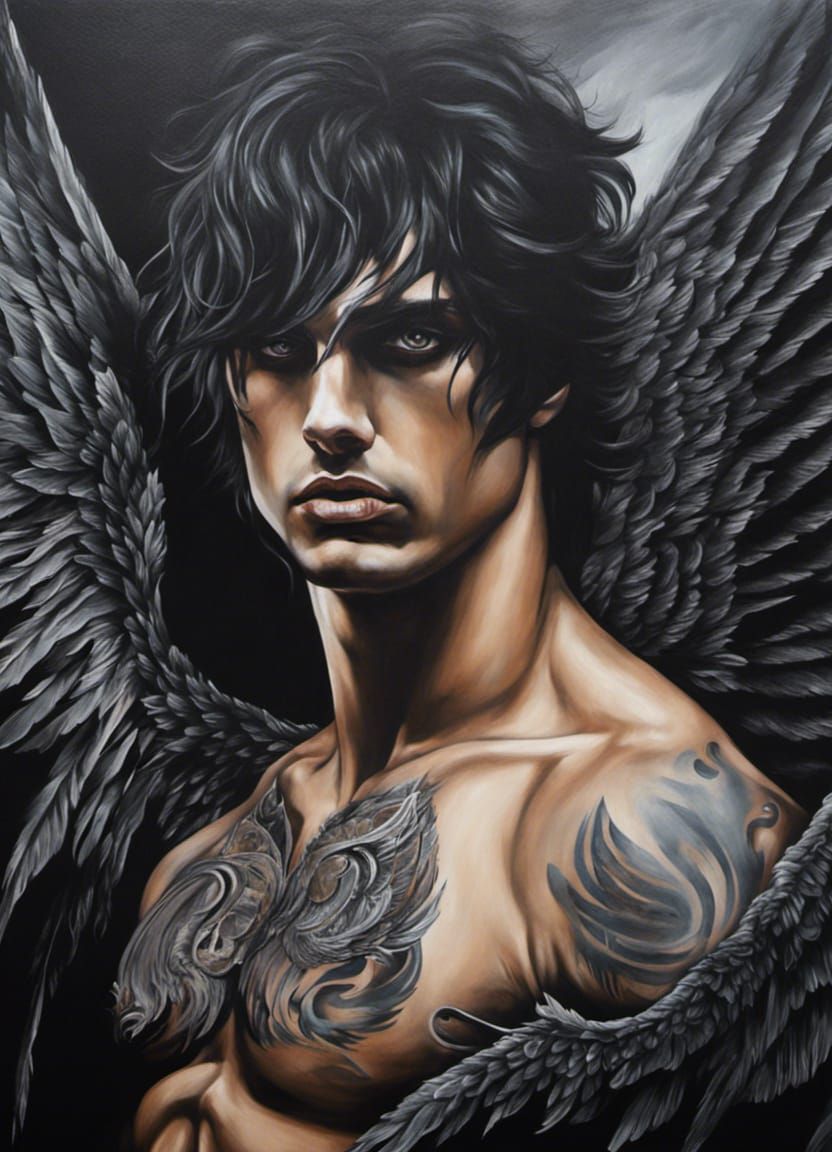 Fallen Angel in Acrylic Painting Style
