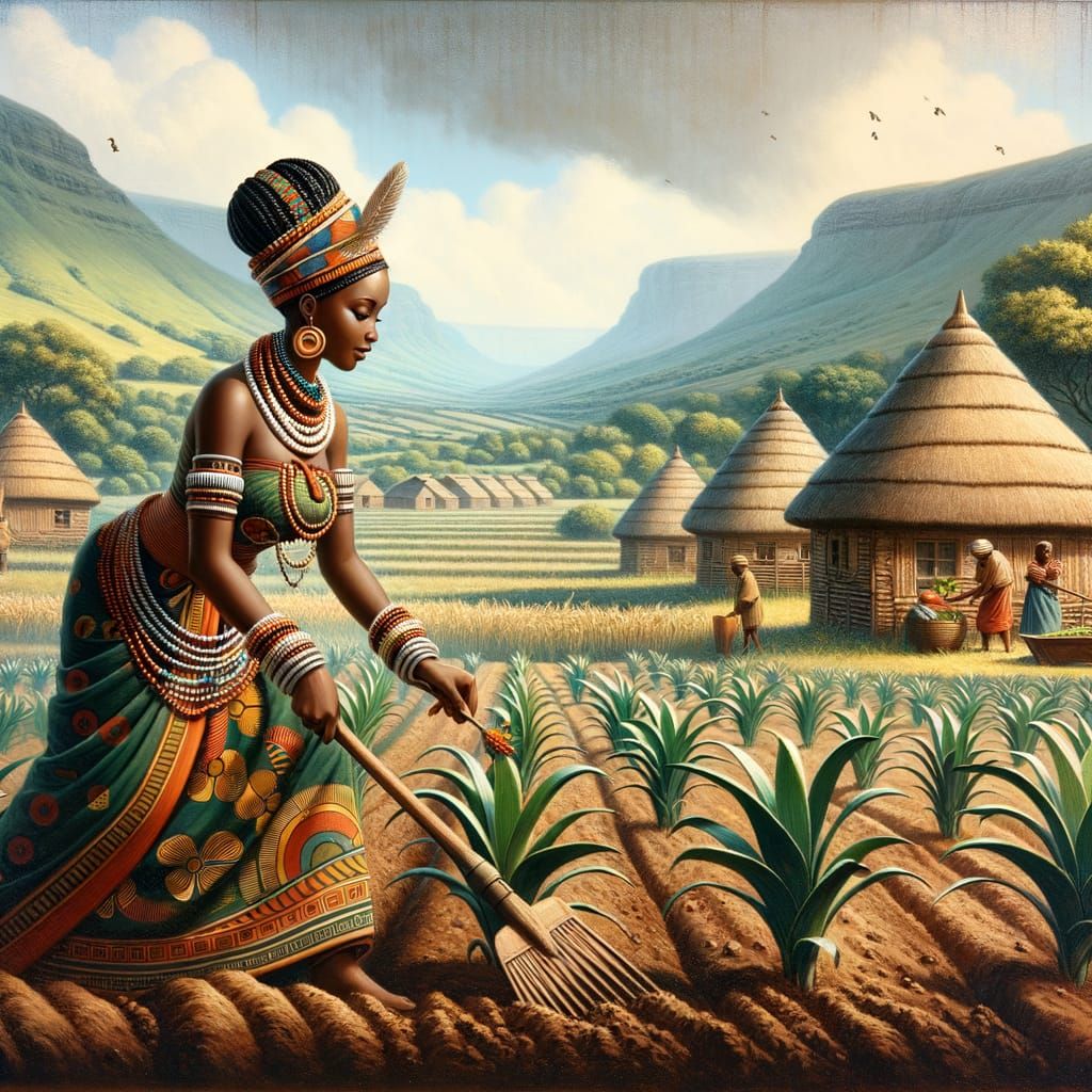 Bantu Woman Tending to Land in Classical Age Setting