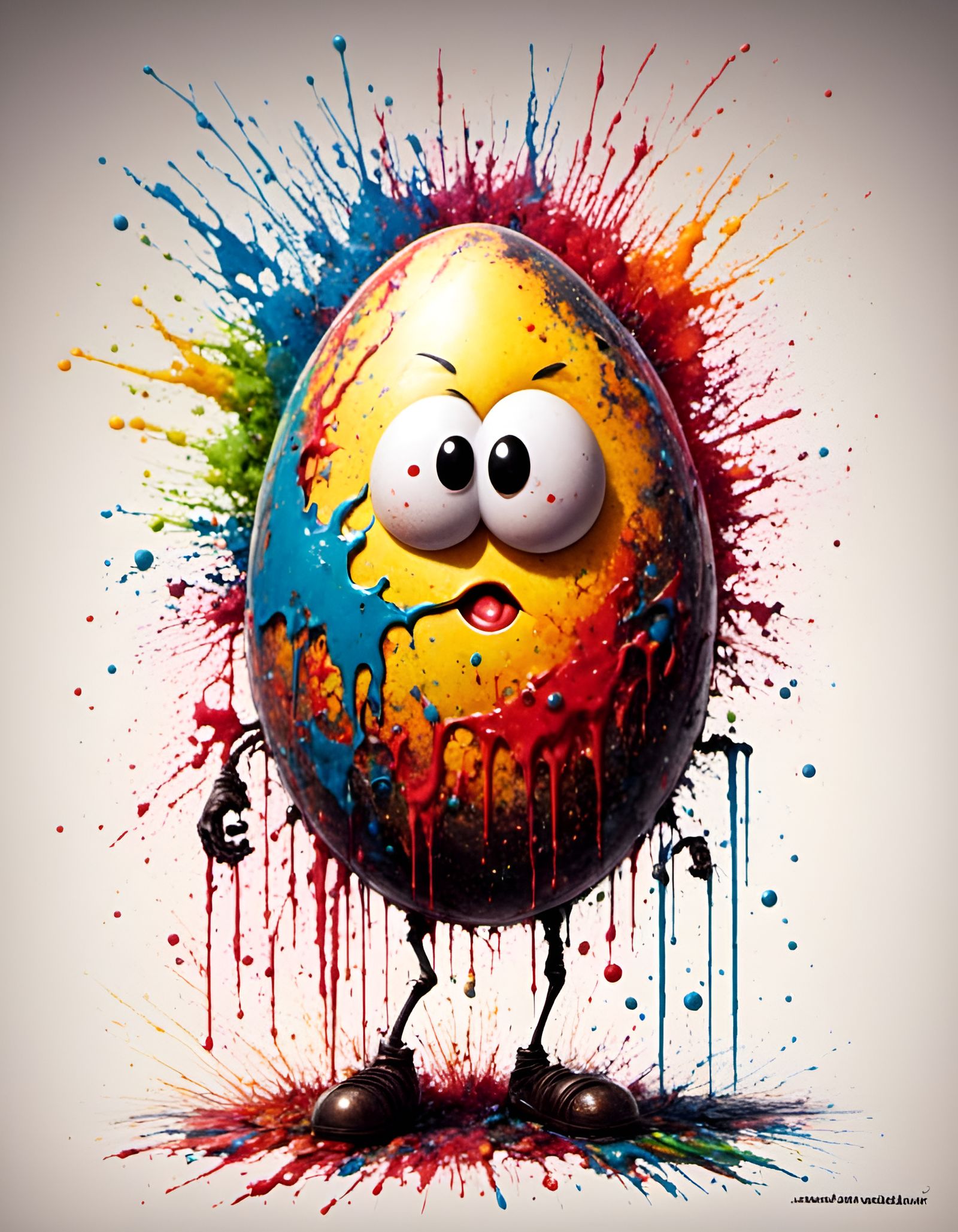 Bold Egghead Man in Splatter Graffiti Style