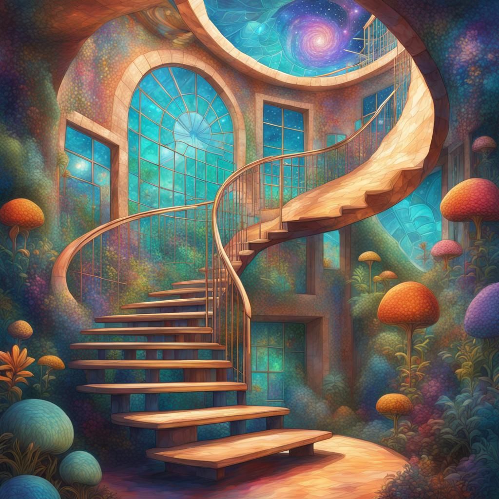 Surreal House with Fibonacci Staircase in Cosmic Caribbean
