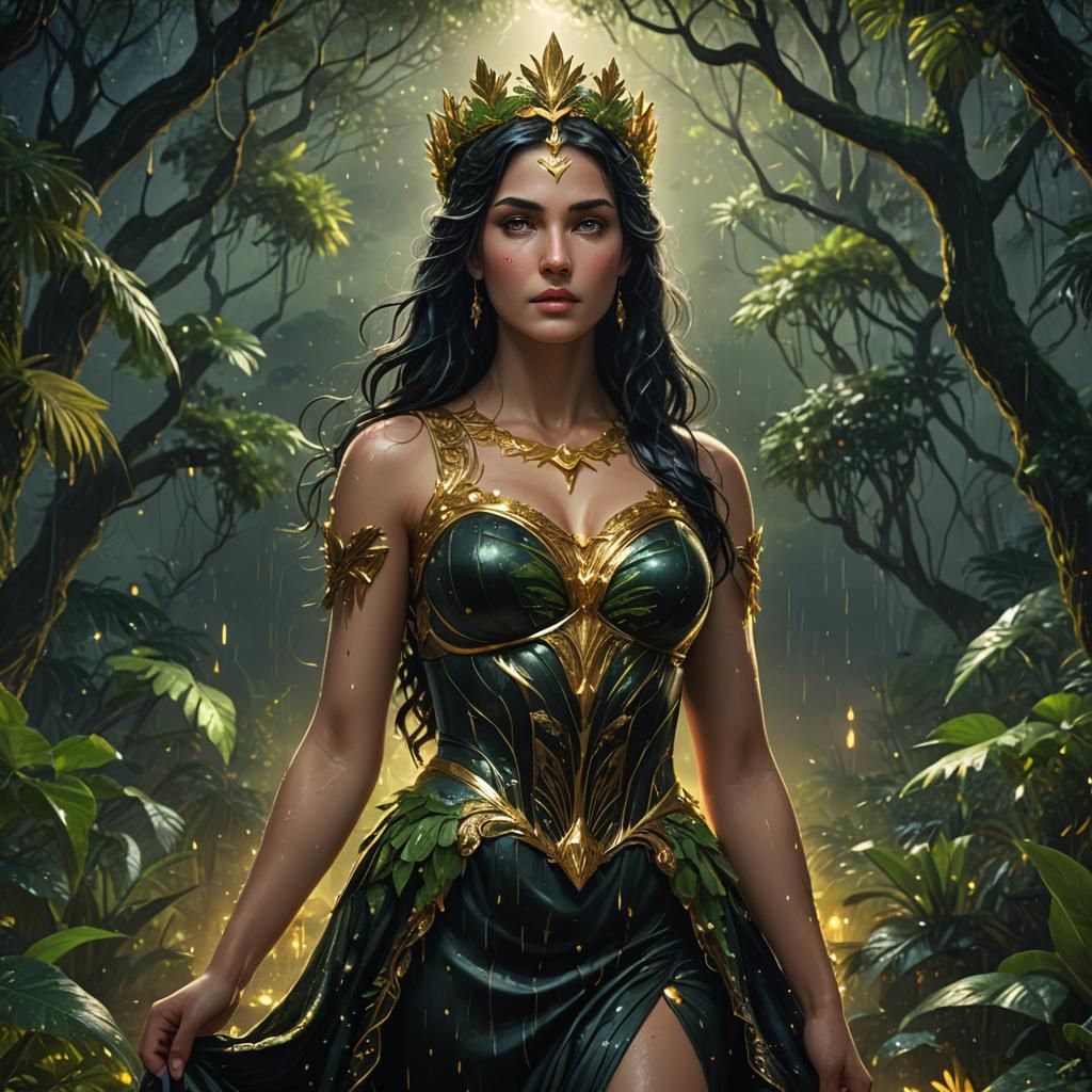 Aphrodite in Starry Rainforest: Digital Fantasy Art