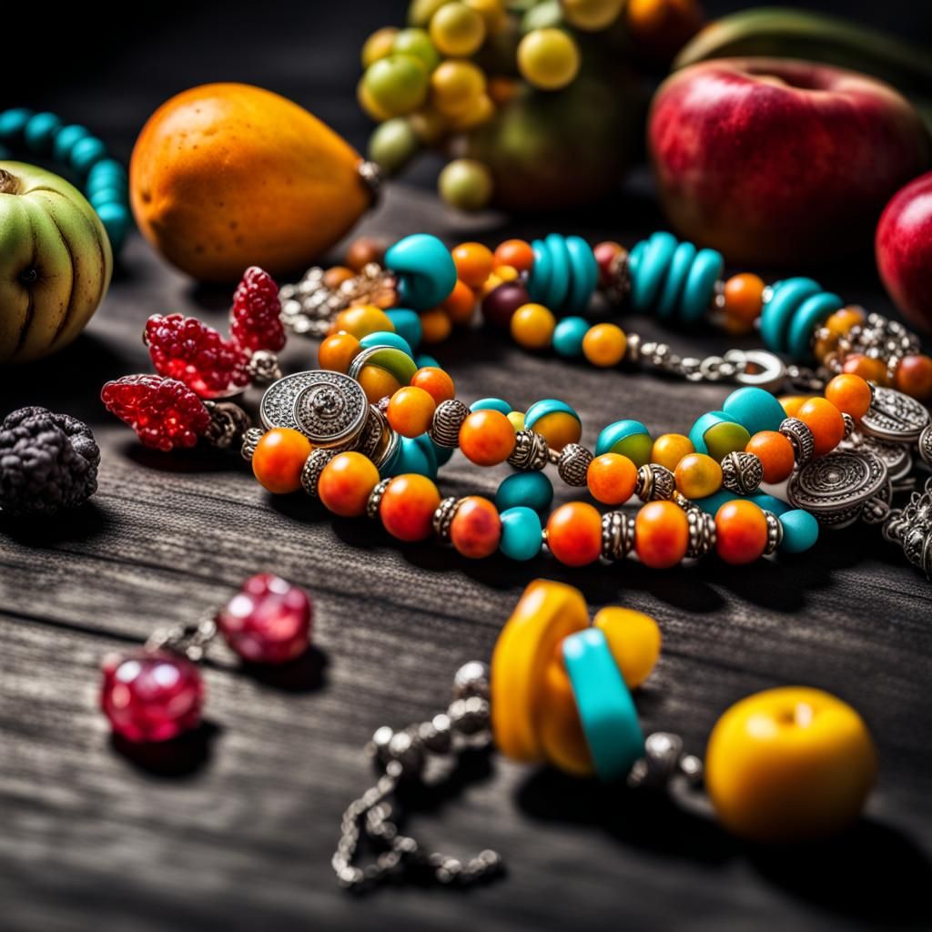 Hyperrealistic Jewelry Still Life with Graffiti and Fruit