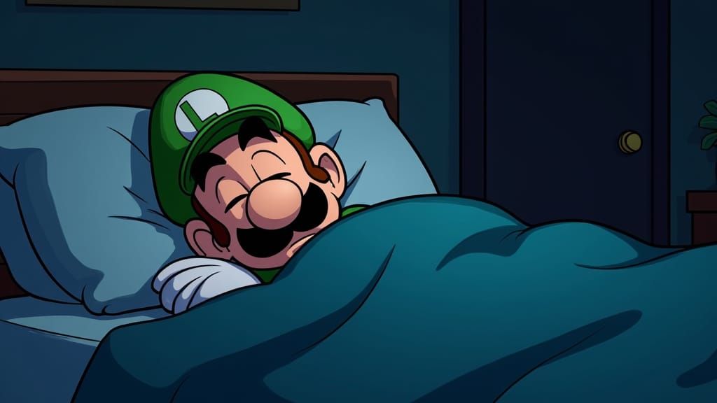 Luigi Taking a Nap in Bed, Comic Style