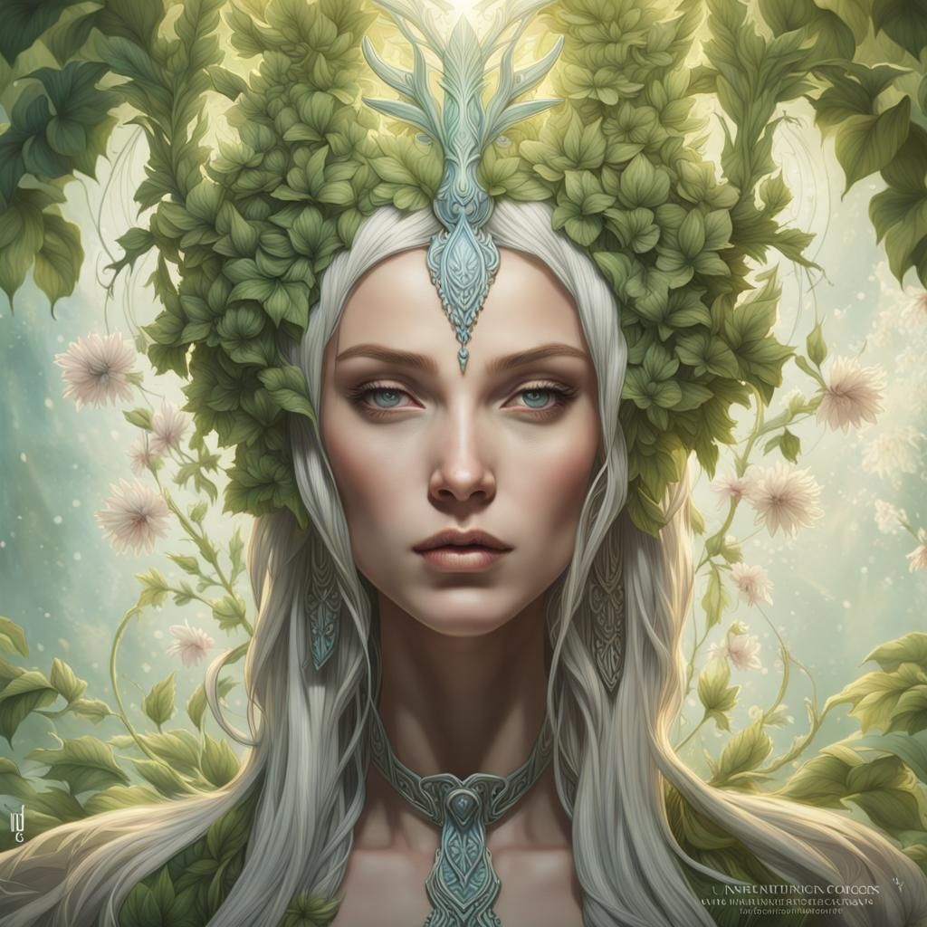 Mother Nature Goddess Portrait in Art Nouveau Style
