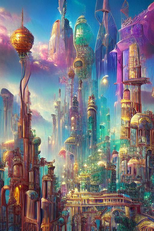 Retrofuturistic Dieselpunk City with Glass Towers