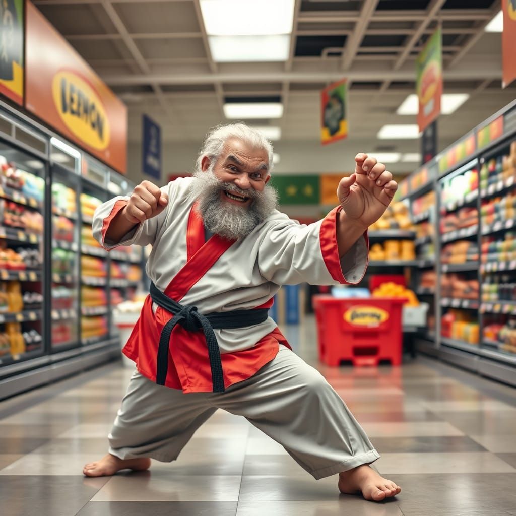 Angry Meemaw Karate in Grocery Store