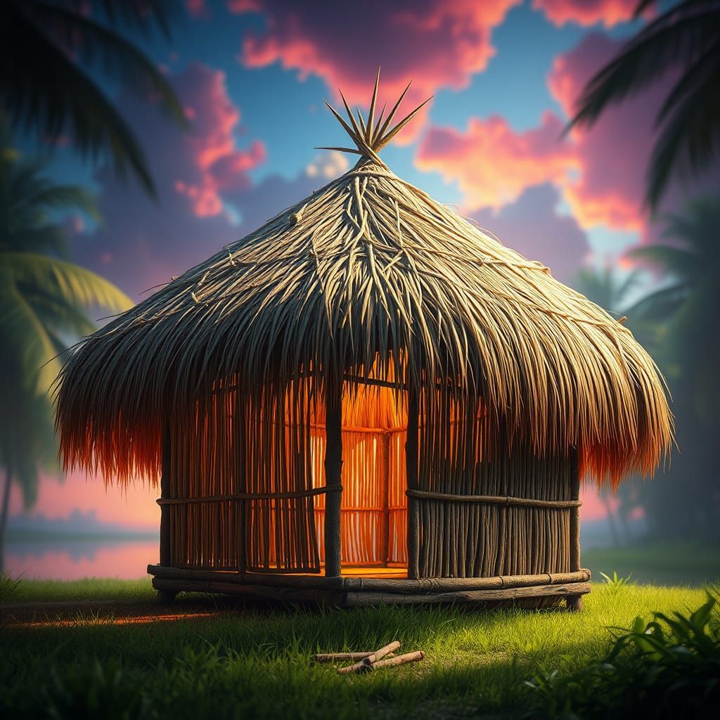 Detailed Grass Hut in Tropical Paradise