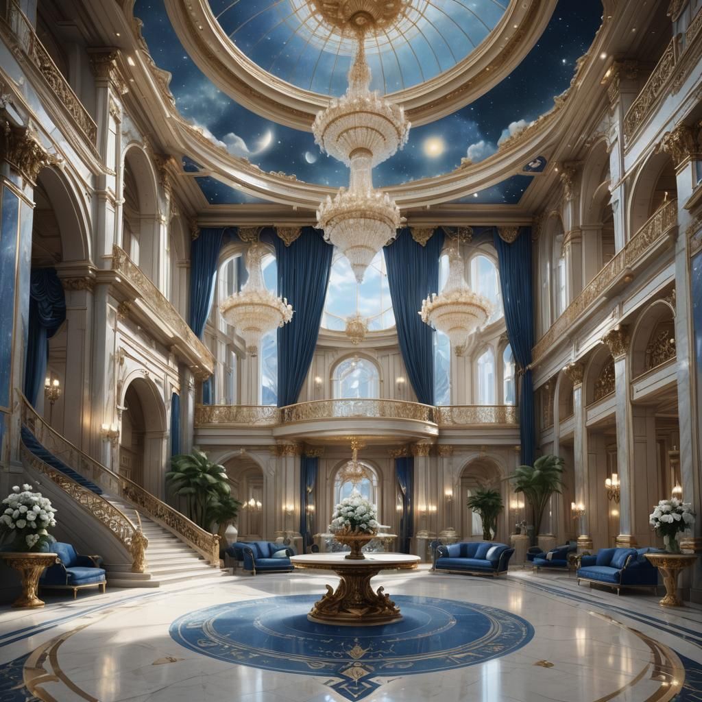 Majestic Sky and Water Embassy Foyer in Digital Matte Painti...