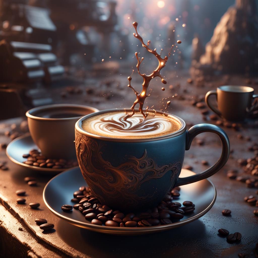 Detailed Matte Painting of Coffee in Deep Color