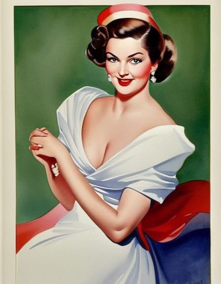 Watercolor Portrait in Pin-Up Style