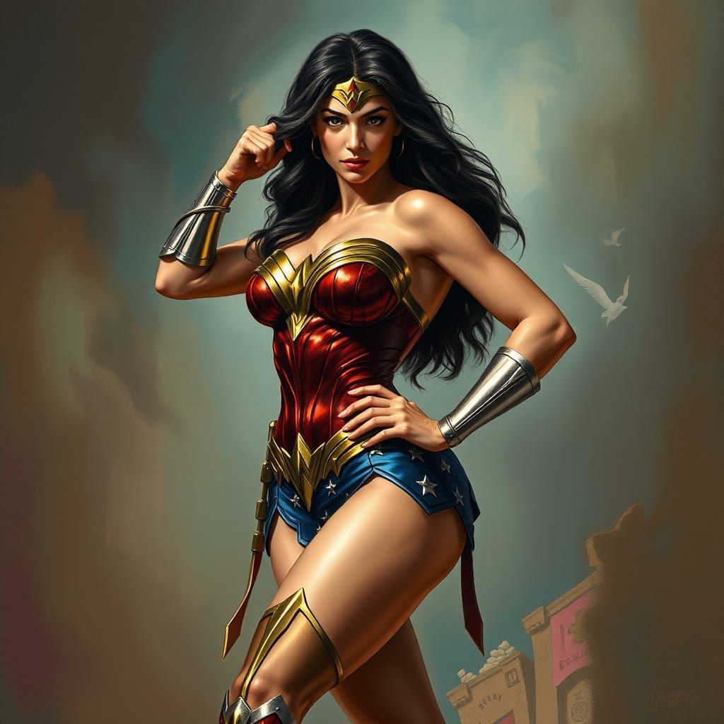 Wonder Woman Pin-Up Art in Hyperrealism Style