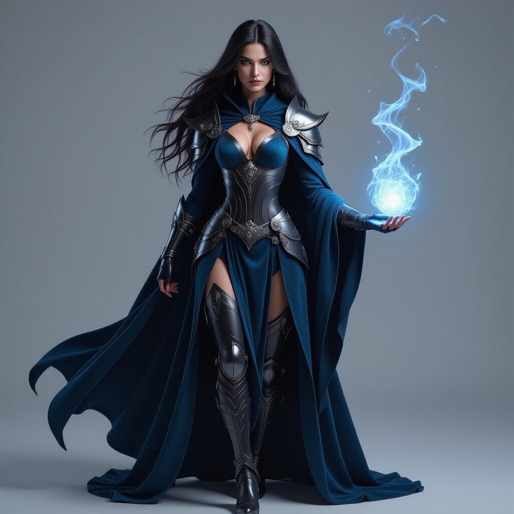 Photorealistic Witch with Magic Scepter and Templar Shield