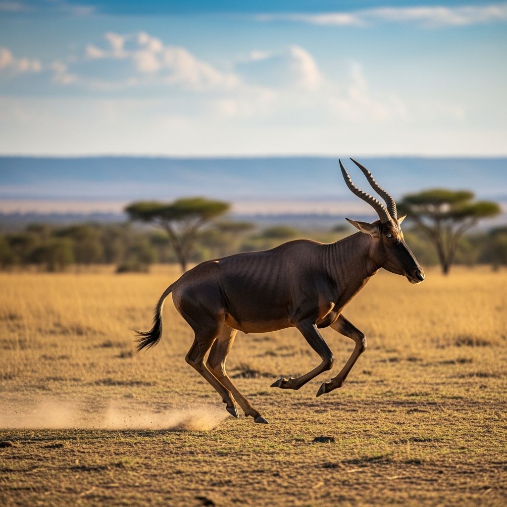 Tsessebe Antelope Running Fast Across Savanna