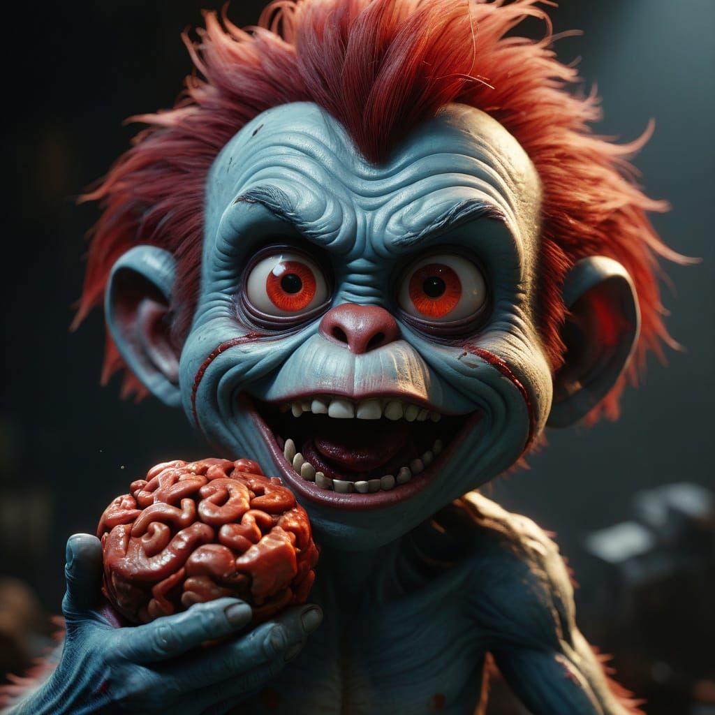 Zombie Monkey Monster Clown Toddler Devours Bloody Human Bra...