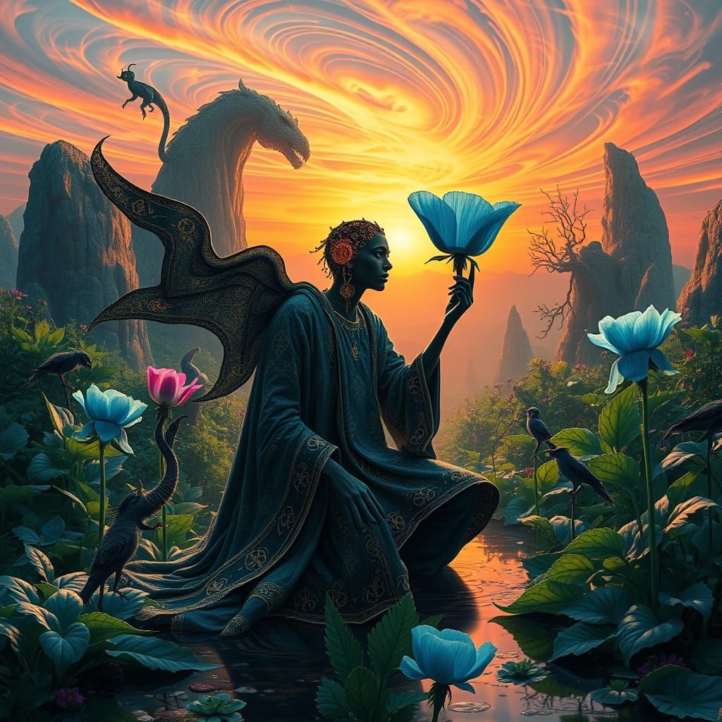 Ethereal Mystic in Dreamlike Landscape