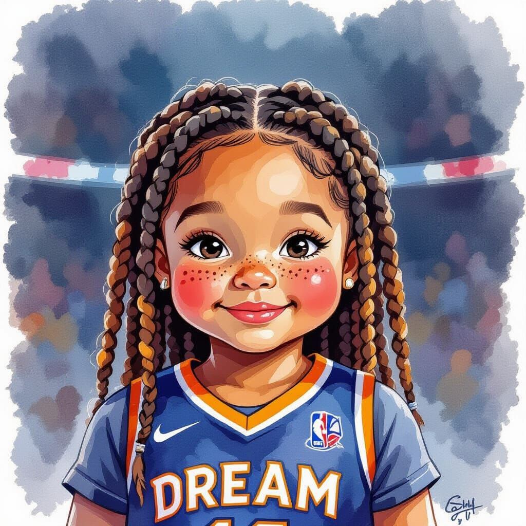 Girl in Atlanta Dream Jersey, Watercolor Style