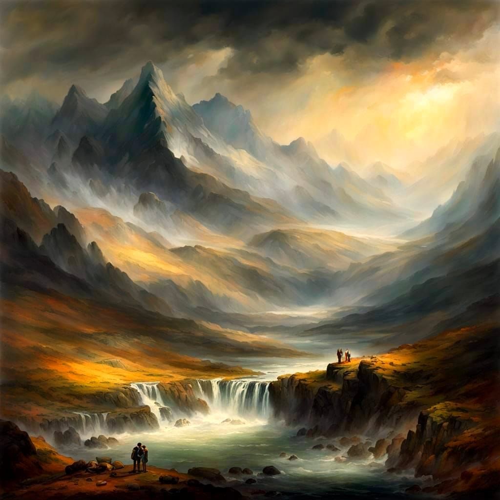 Moody Mountain Range in Romantic Style