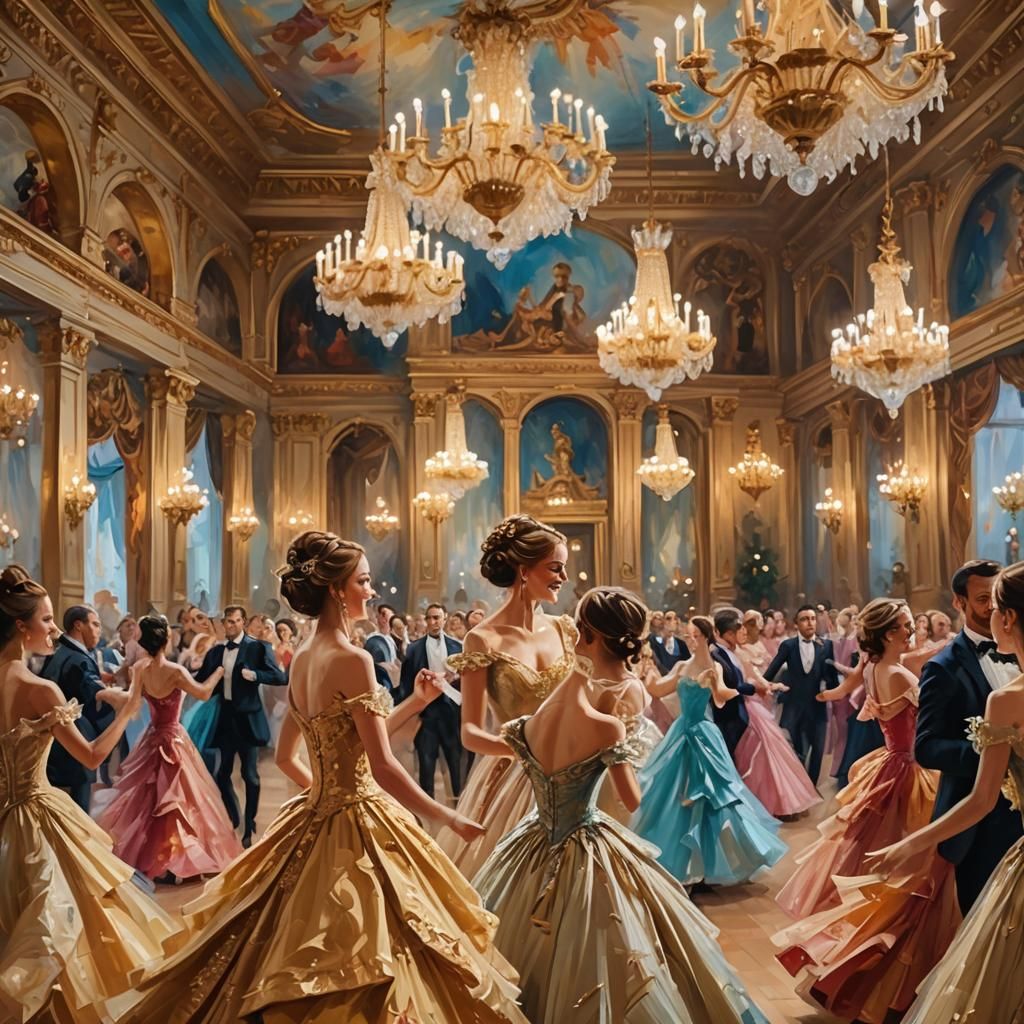 Impressionist Ballroom Scene: Women Dancing Joyfully