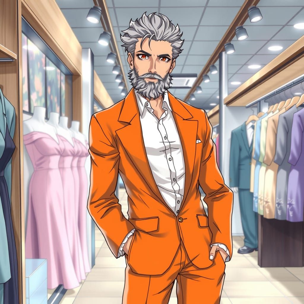 Italian Gentleman Posing in Vibrant Orange Suit