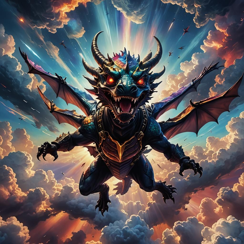 demon dragon flying in a head skydiving