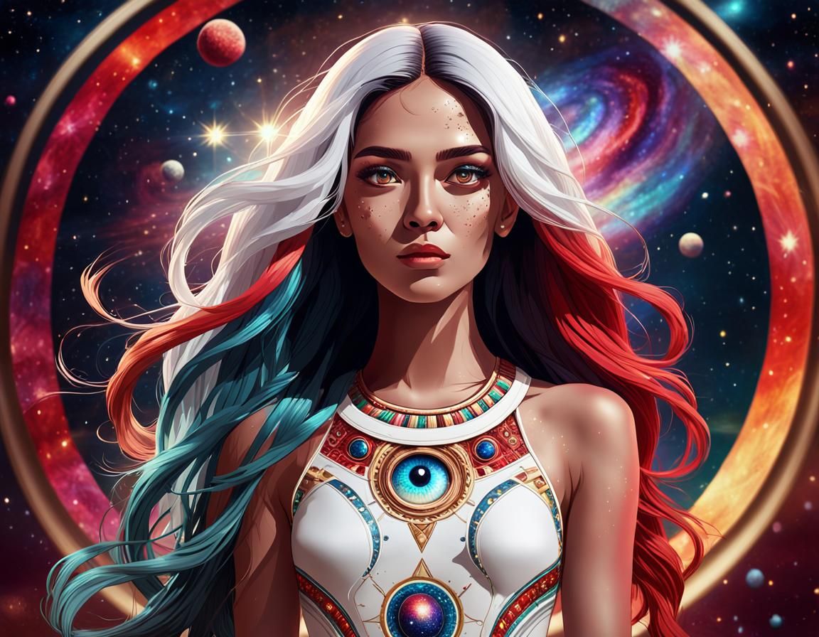 Cosmic Woman with Universal Decoration in Splash Art