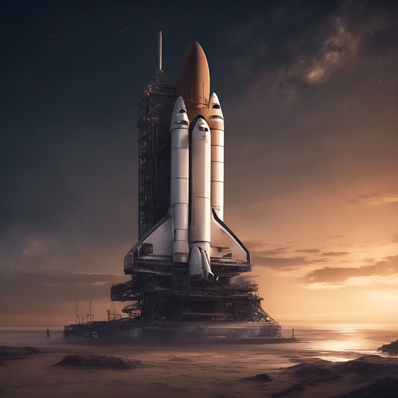 Fantasy Space Shuttle Launch at Night