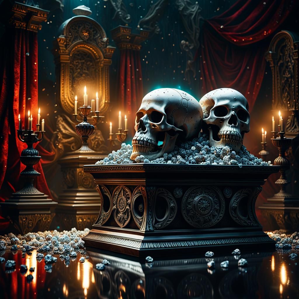 Hyperrealistic Skulls and Diamonds Still Life