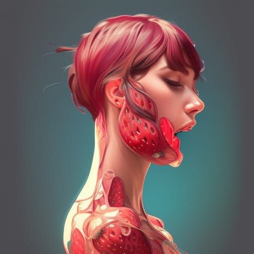 Detailed Portrait of Strawberry Tongue in Art Nouveau Style