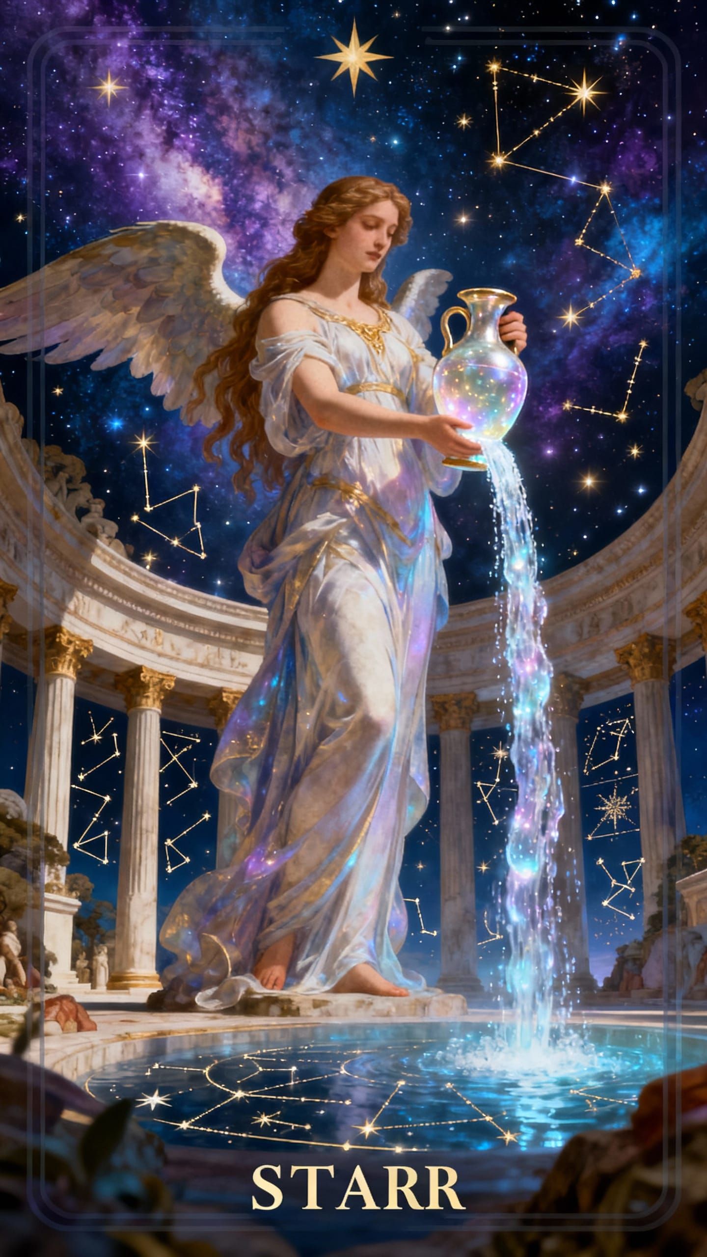 Stellar Angel as Star Tarot Card in Cosmic Temple