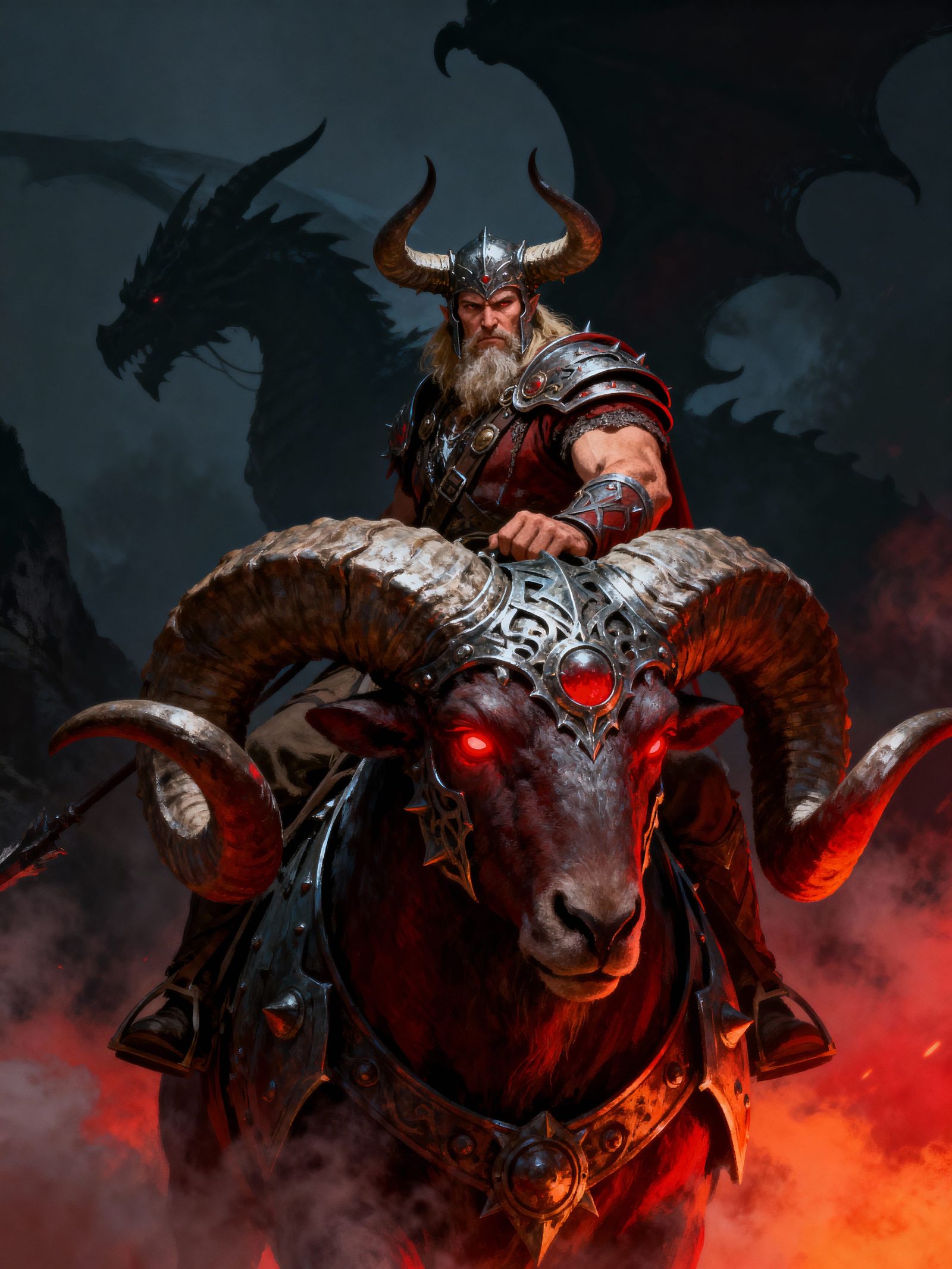 Epic Fantasy Warrior on Armored Ram