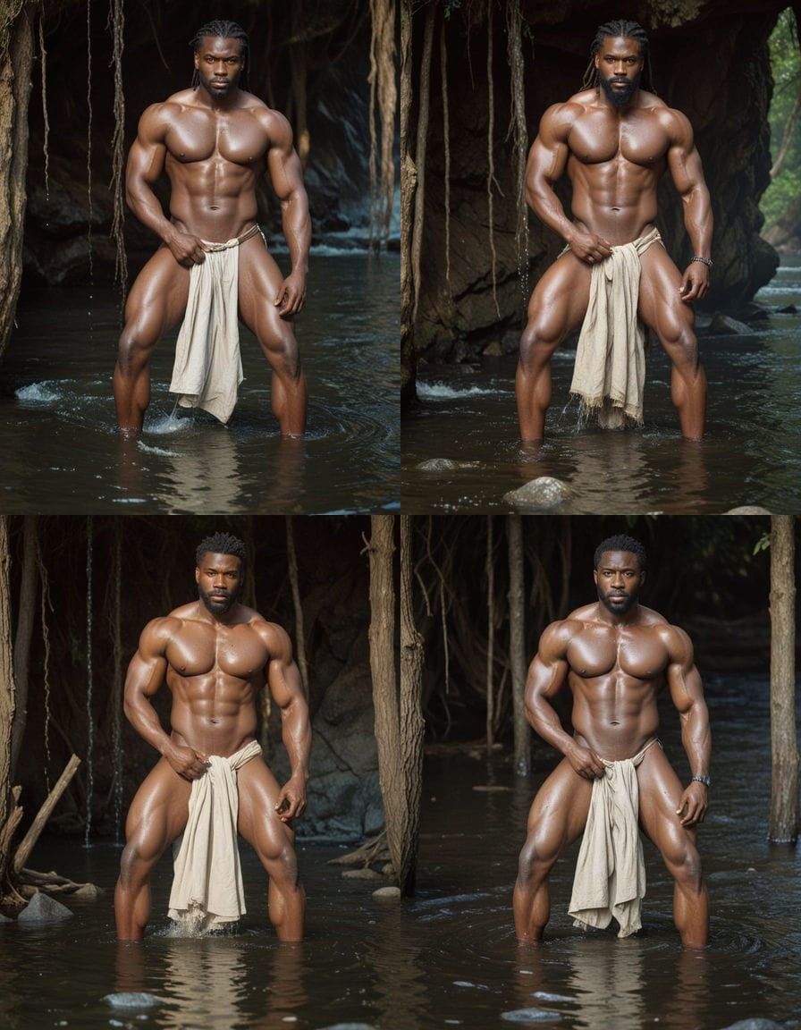 Strong Black Nigerian Warrior in River Landscape