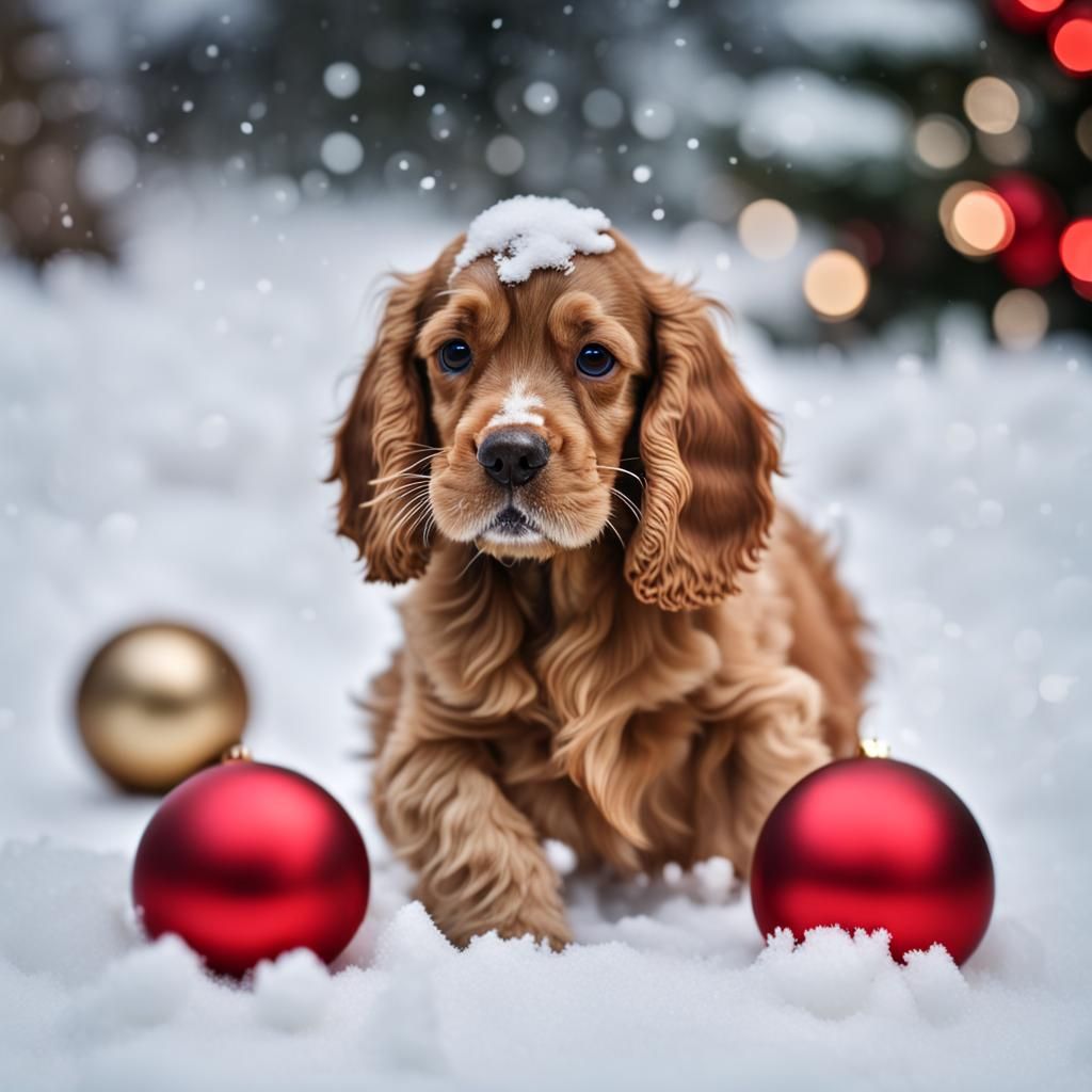 Cocker Spaniel Puppy's Snowy Christmas Playtime