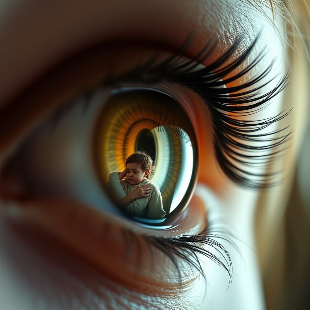 Um close cinematográfico da íris de um olho humano, refletin...