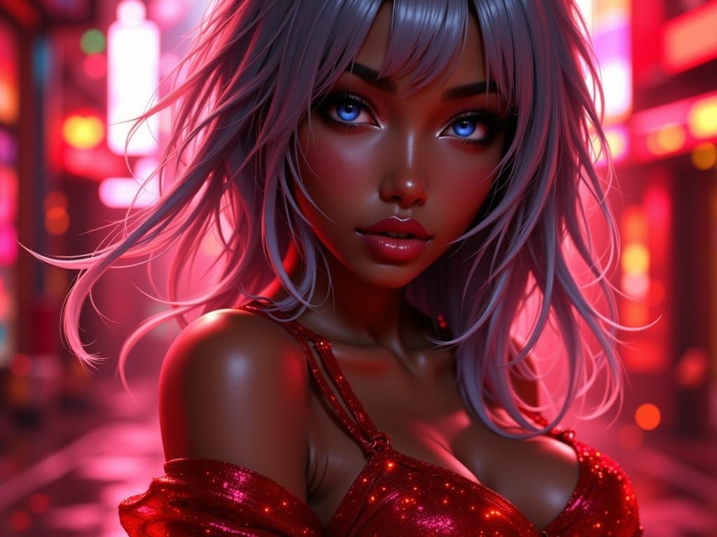 Seductive Woman in Glittering Red Gown