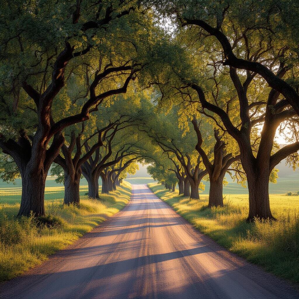 Ethereal Countryside Road at Golden Hour