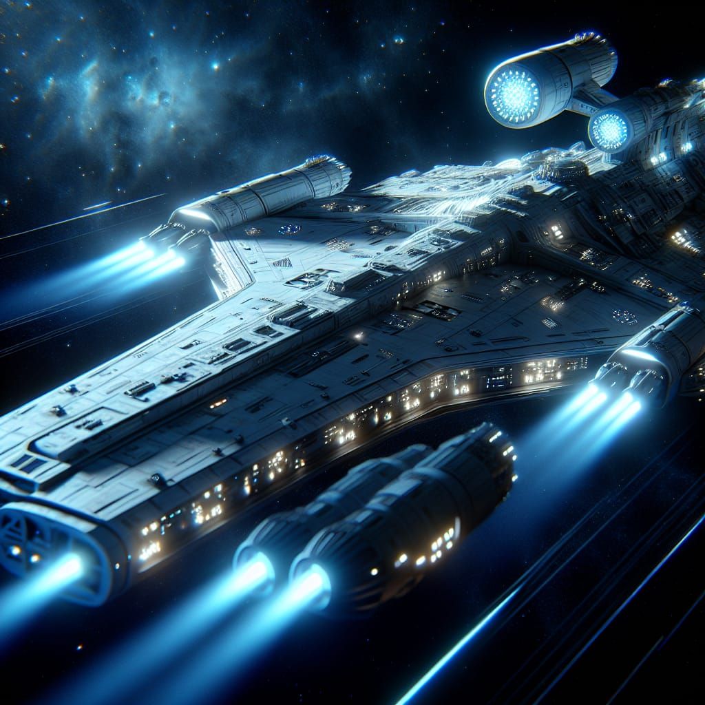 Futuristic Space Battleship Cruises Through the Stars