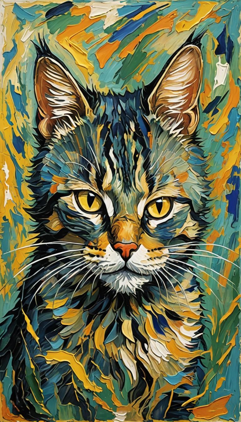 Cat Scratch Fever. Lyrical Abstract Tachisme Dynamic Brushwork Contrasts Gogh.