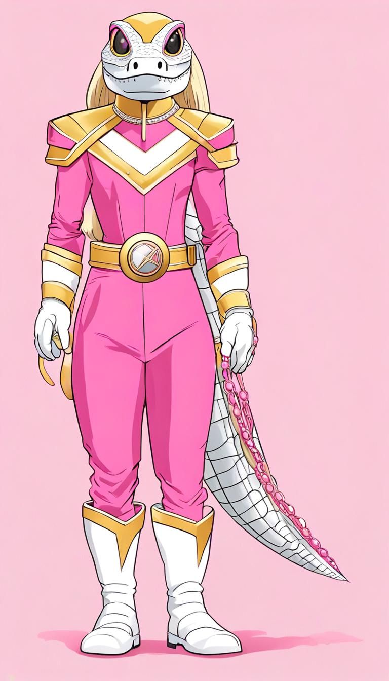 Female Anthro Crocodile in Power Ranger Outfit