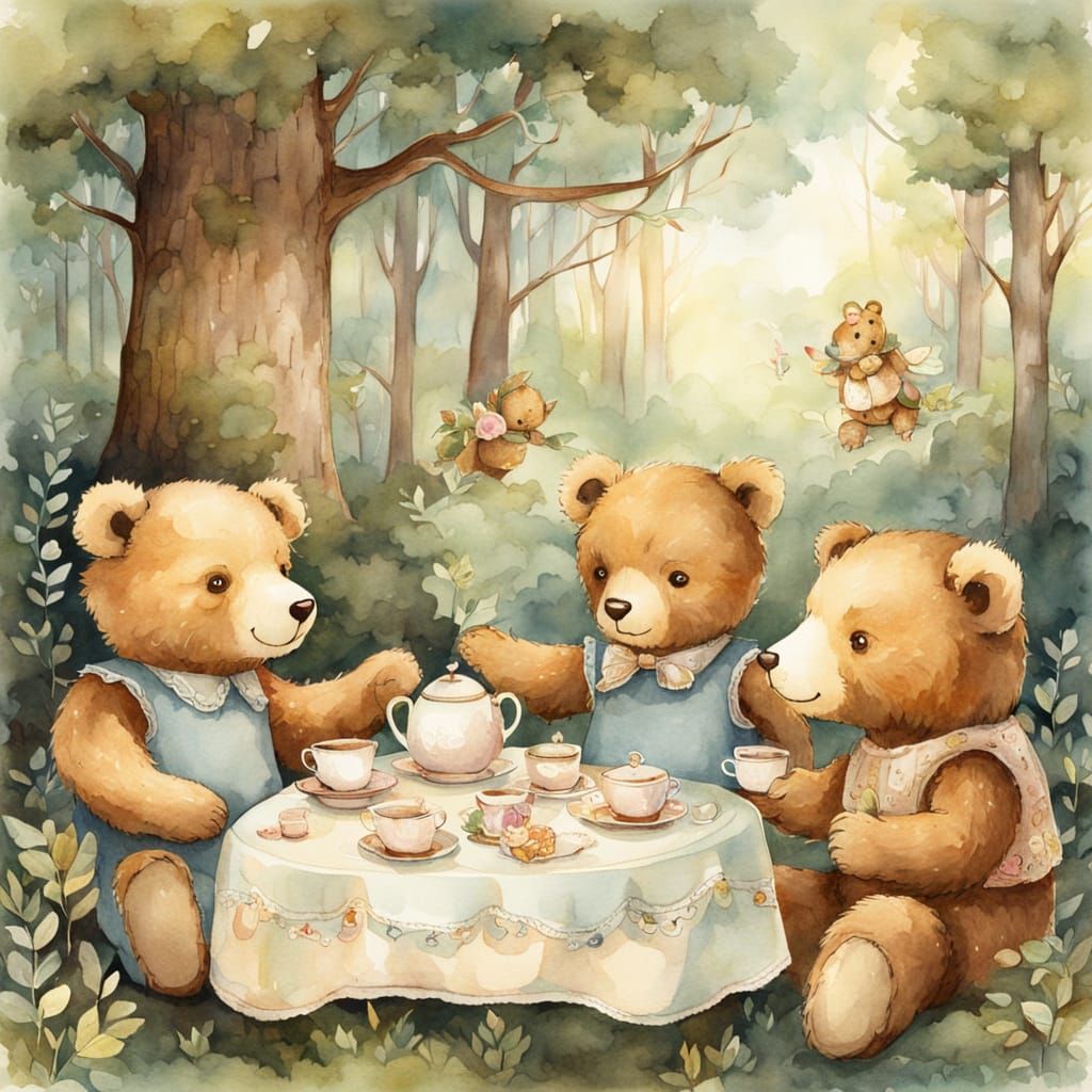 Teddy Bears' Tea Party: Whimsical Watercolor Illustration