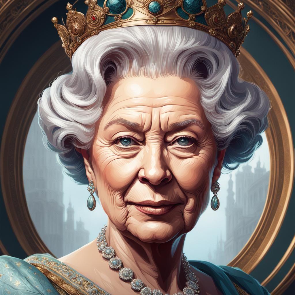 Queen Elizabeth II Portrait in Art Nouveau Style