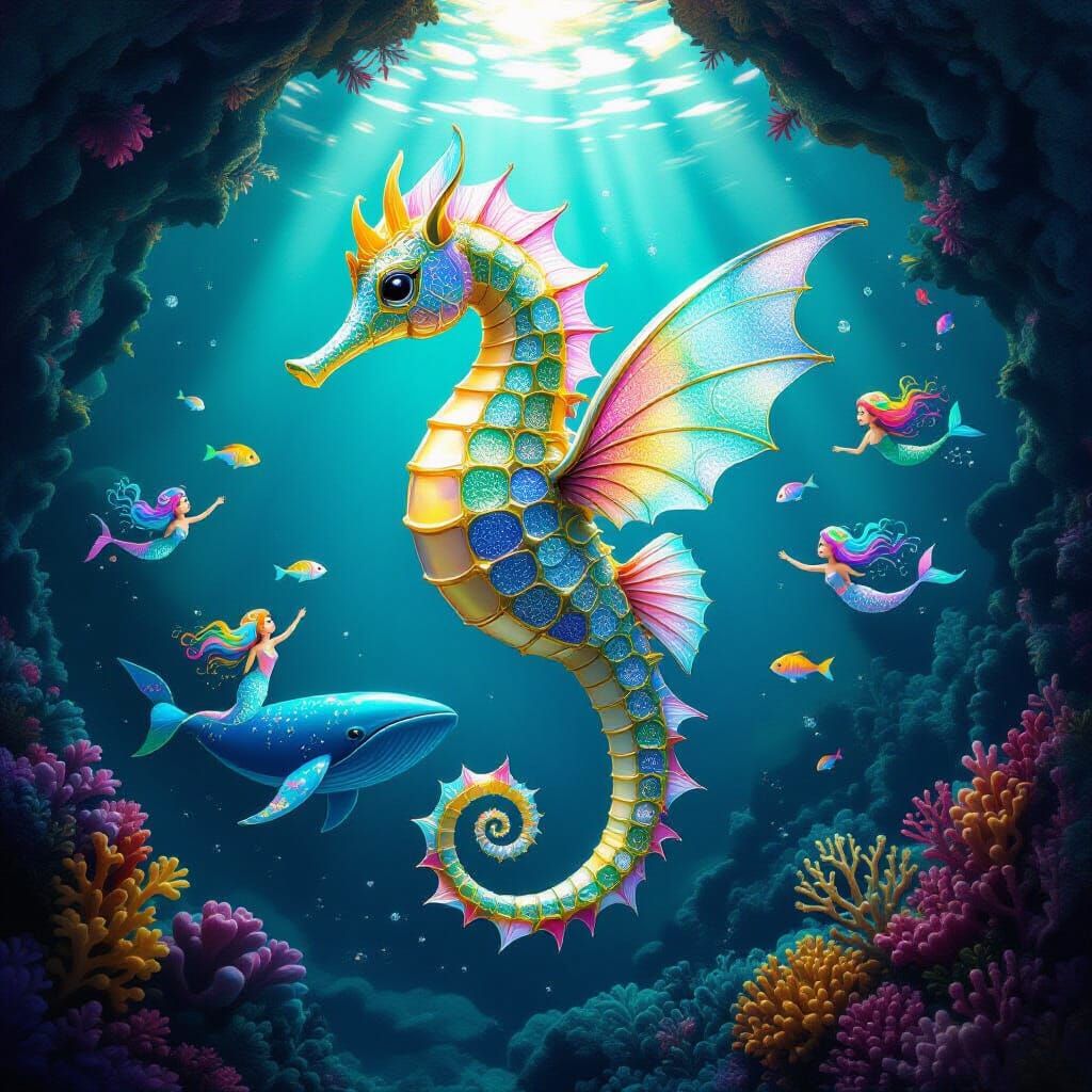 Mythic Seahorse Sculpture of Zephyra in Glass