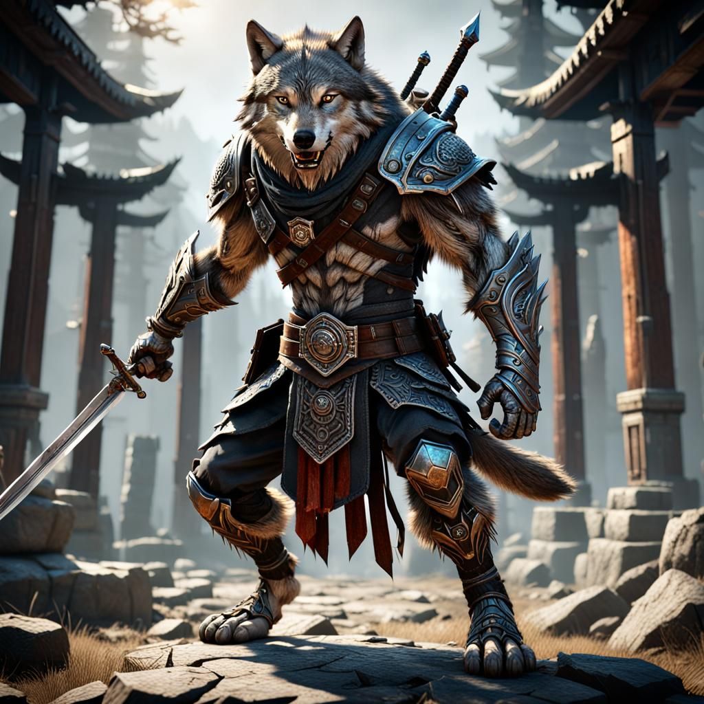 Epic Wolf Warrior with Sword in 3D