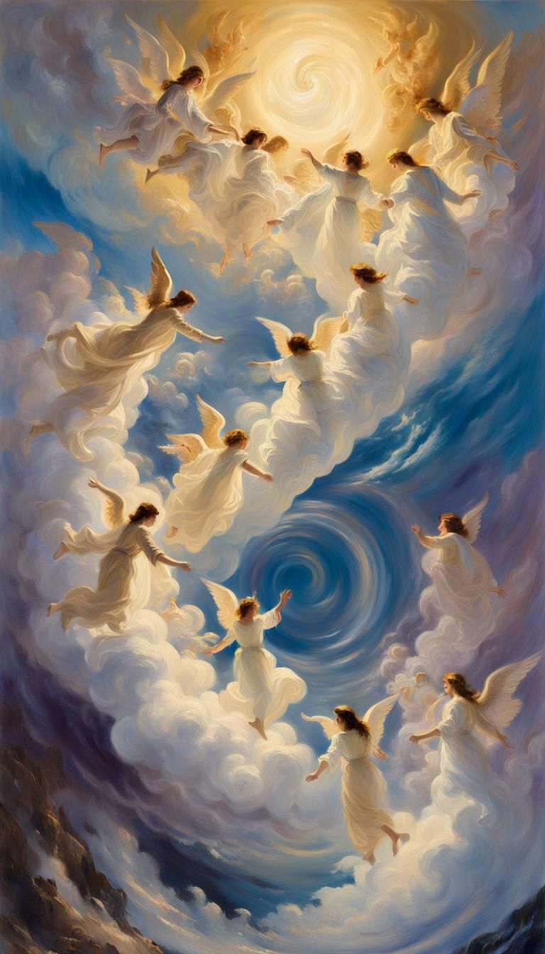 Jacob's Ladder: Angels Ascending in Oil Painting Style